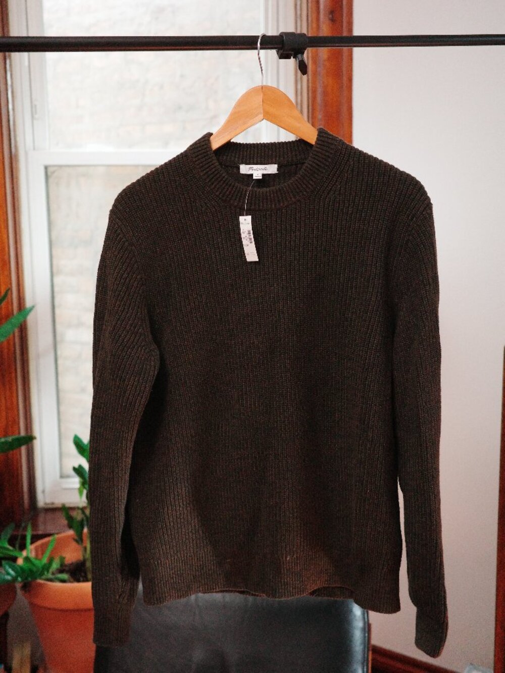 Dark brown Madewell shaker stitch crewneck sweater, size M